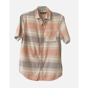 Vans Men's Button Up Gray/Pink Striped Shirt Size Small Short Sleeve